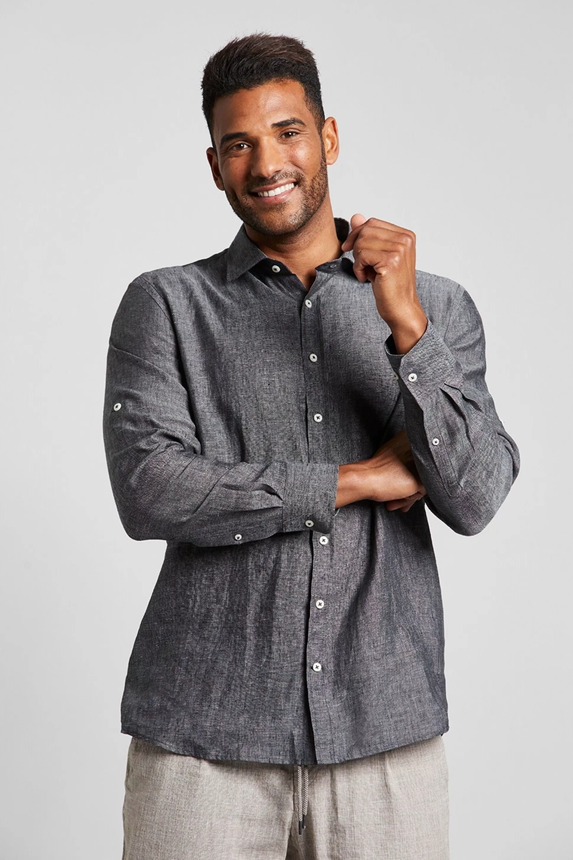 Best Sale Henry Bucks BUGATTI Linen Casual Shirt CHARCOAL