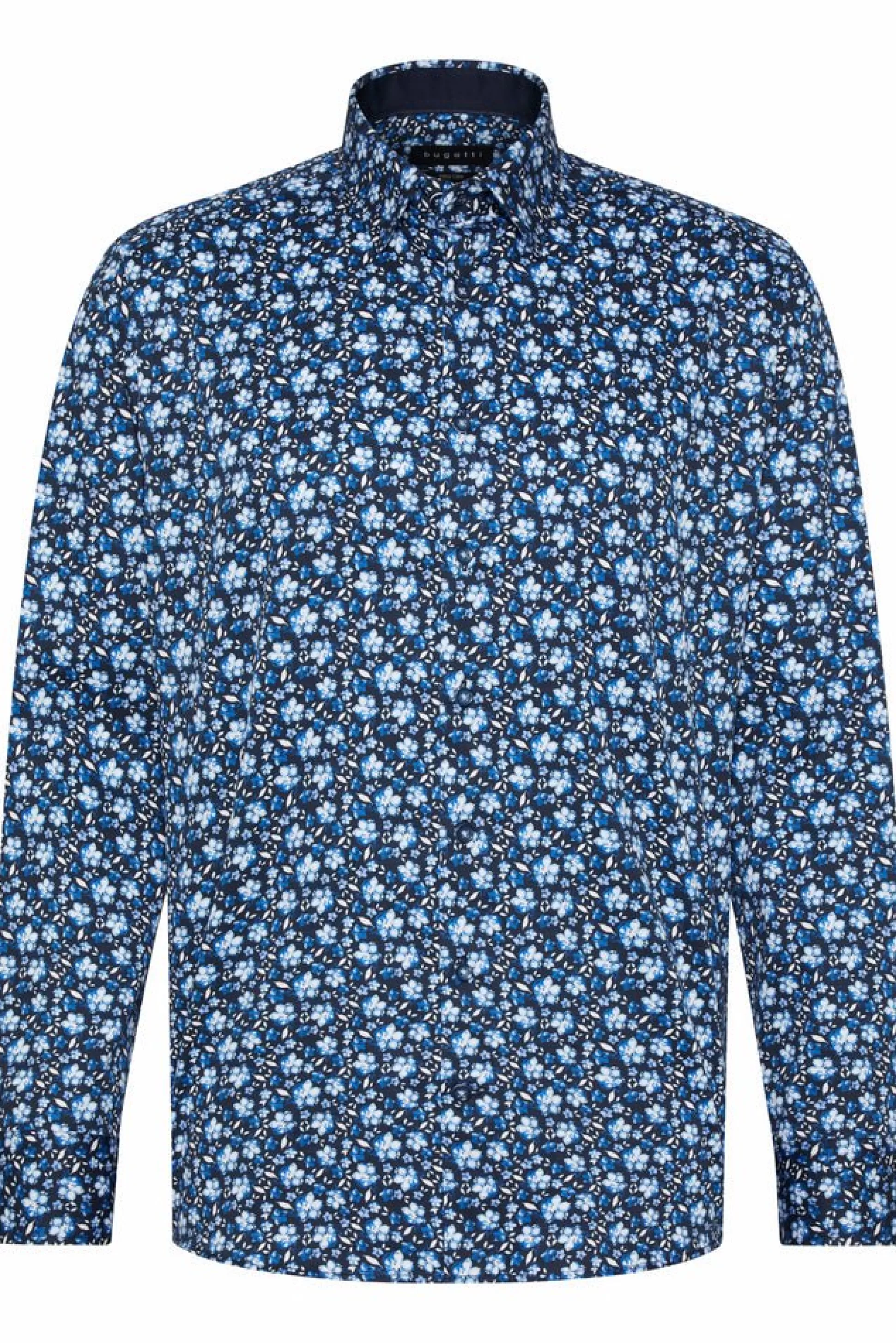 Shop Henry Bucks BUGATTI Printed Long Sleeve Shirt BLUE
