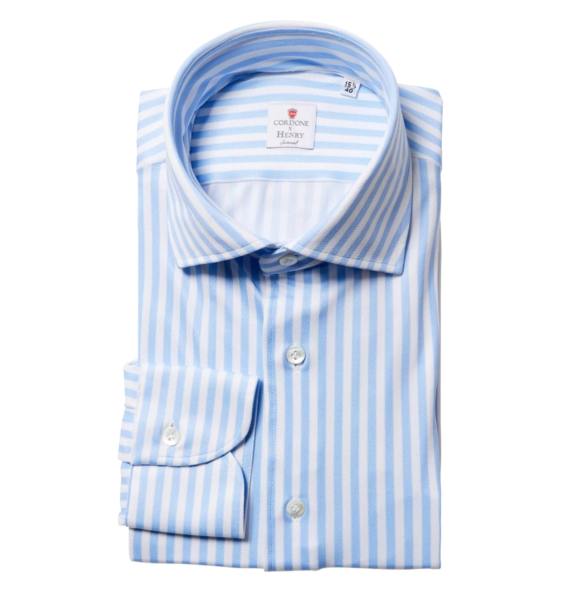 Best Sale Henry Bucks CORDONE Striped Round Neck Shirt Single Cuff Classic Fit WHITE/SKY WHITE/SKY SC-CLASSIC FIT