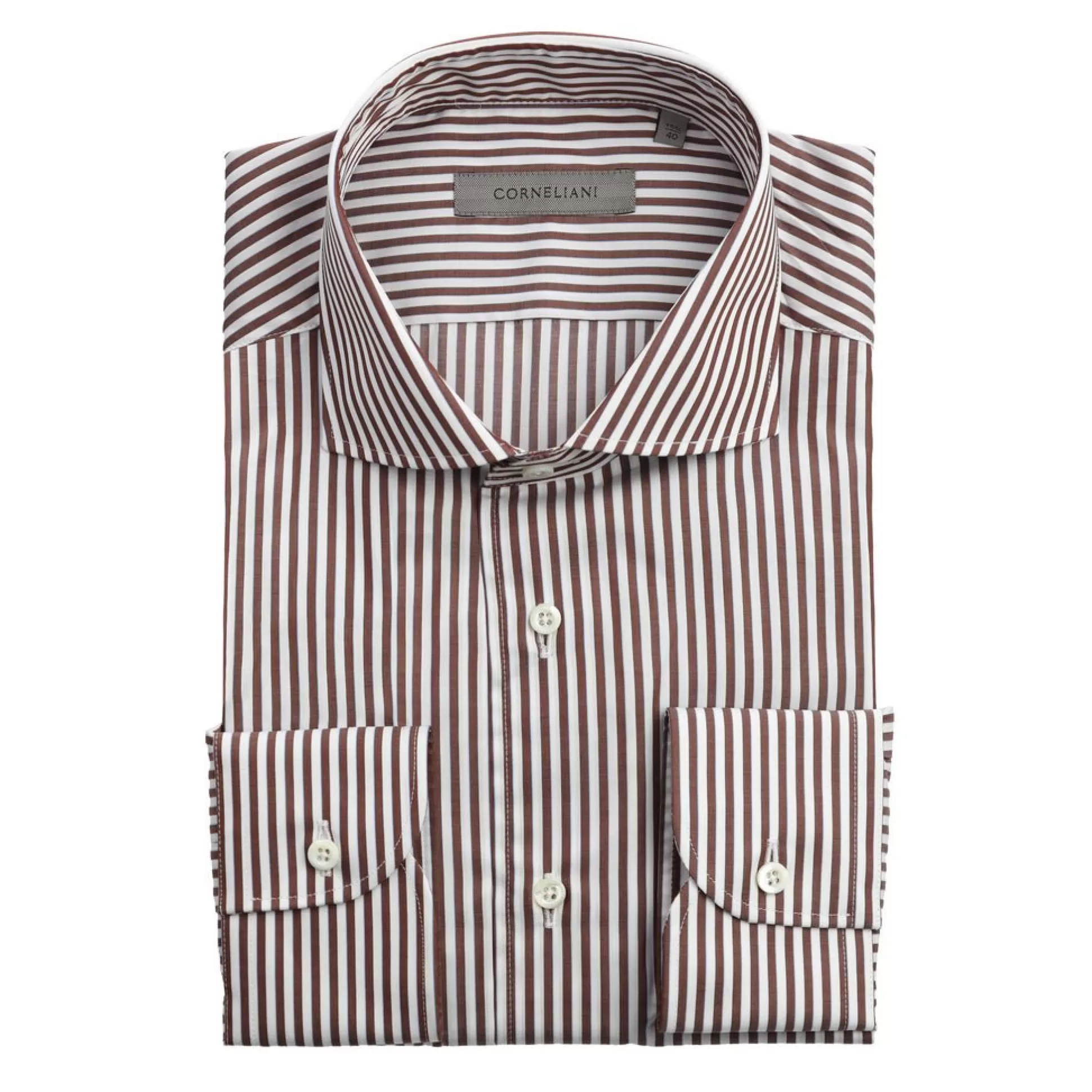 Cheap Henry Bucks CORNELIANI Cotton Stripe Shirt Single Cuff Tailored Fit WHITE/BROWN WHITE/BROWN SC-TAILORED FIT