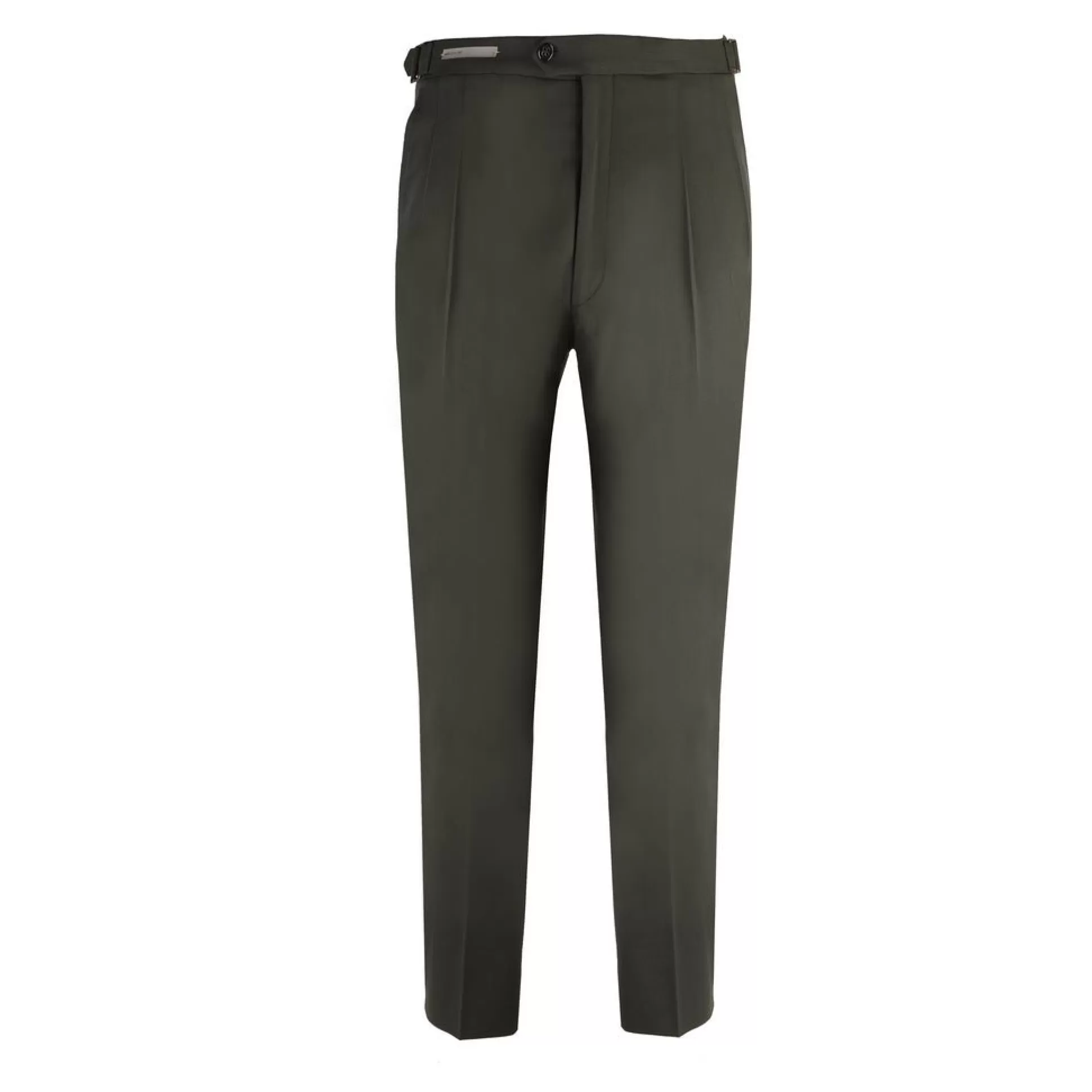 Shop Henry Bucks CORNELIANI Pleat Side Adjustable Trousers KHAKI GREEN