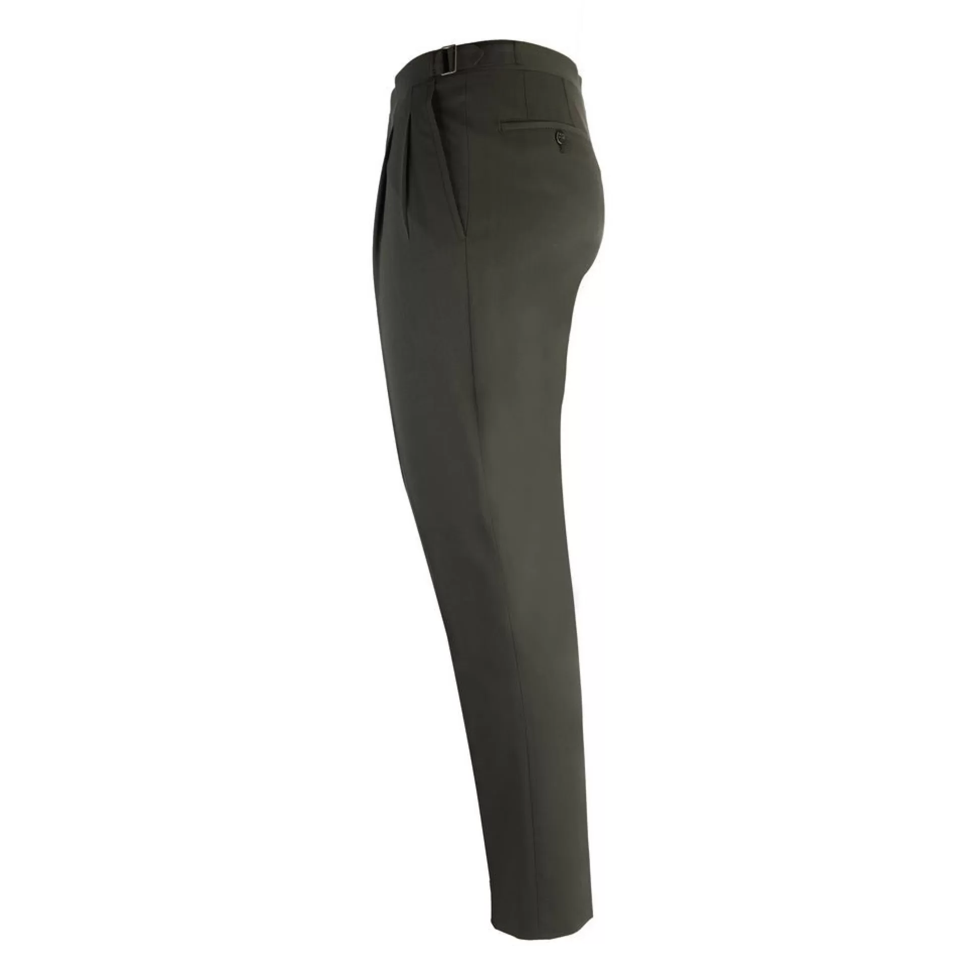 Shop Henry Bucks CORNELIANI Pleat Side Adjustable Trousers KHAKI GREEN
