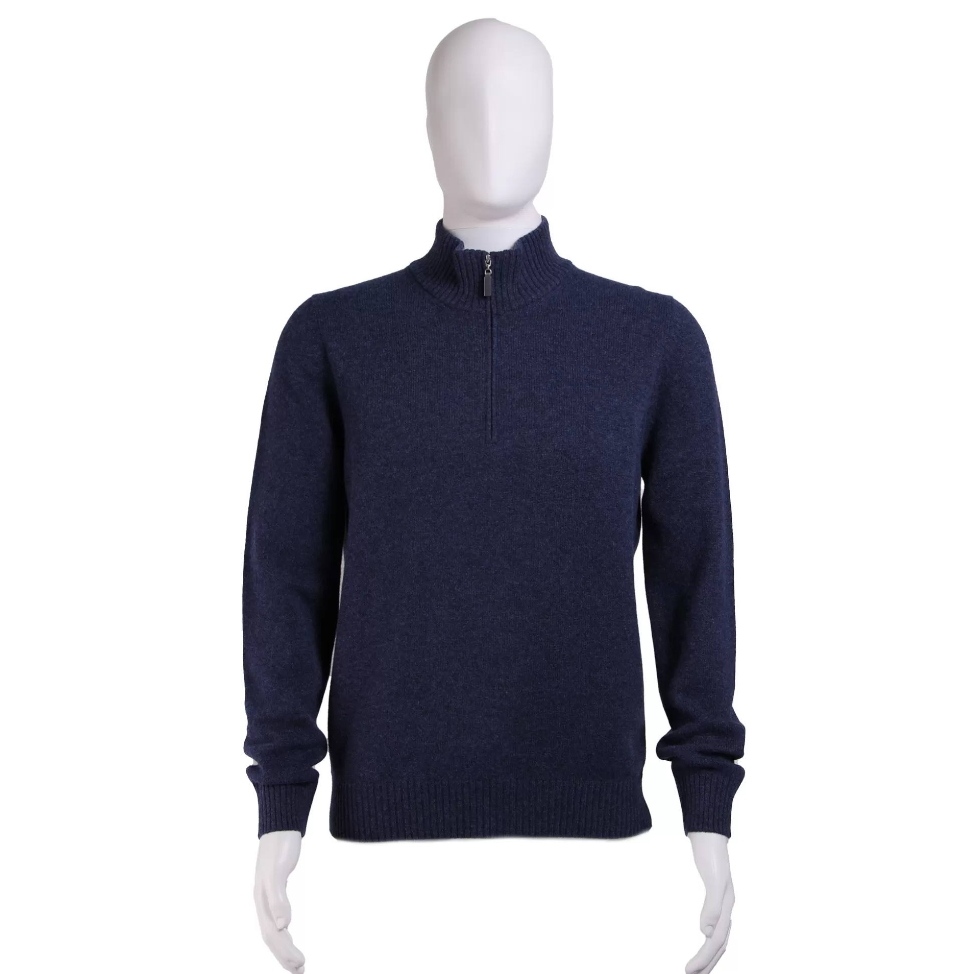 Best Sale Henry Bucks GRAN SASSO Cashmere/Wool Mock Neck 1/4 Zip Knit DENIM BLUE