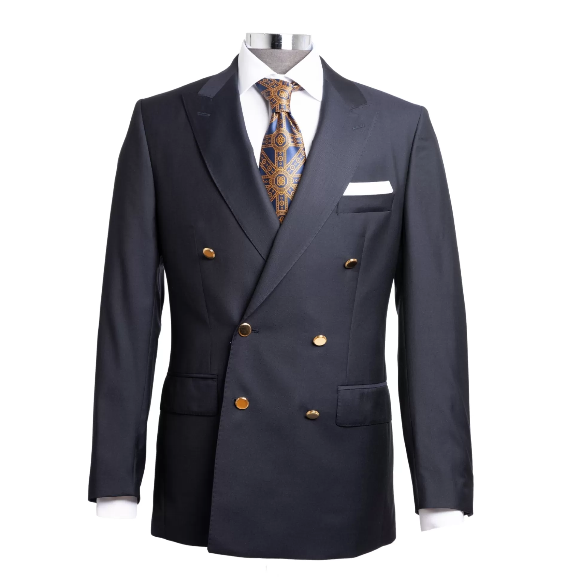 New Henry Bucks Henry Sartorial Zegna Travel Fabric Peak Lapel Twill Blazer NAVY REG