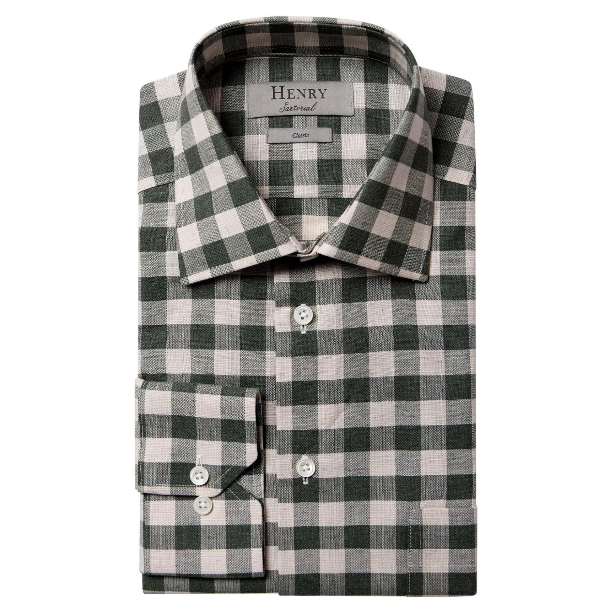 Fashion Henry Bucks HENRY SARTORIAL Check Casual Shirt OLIVE/BEIGE