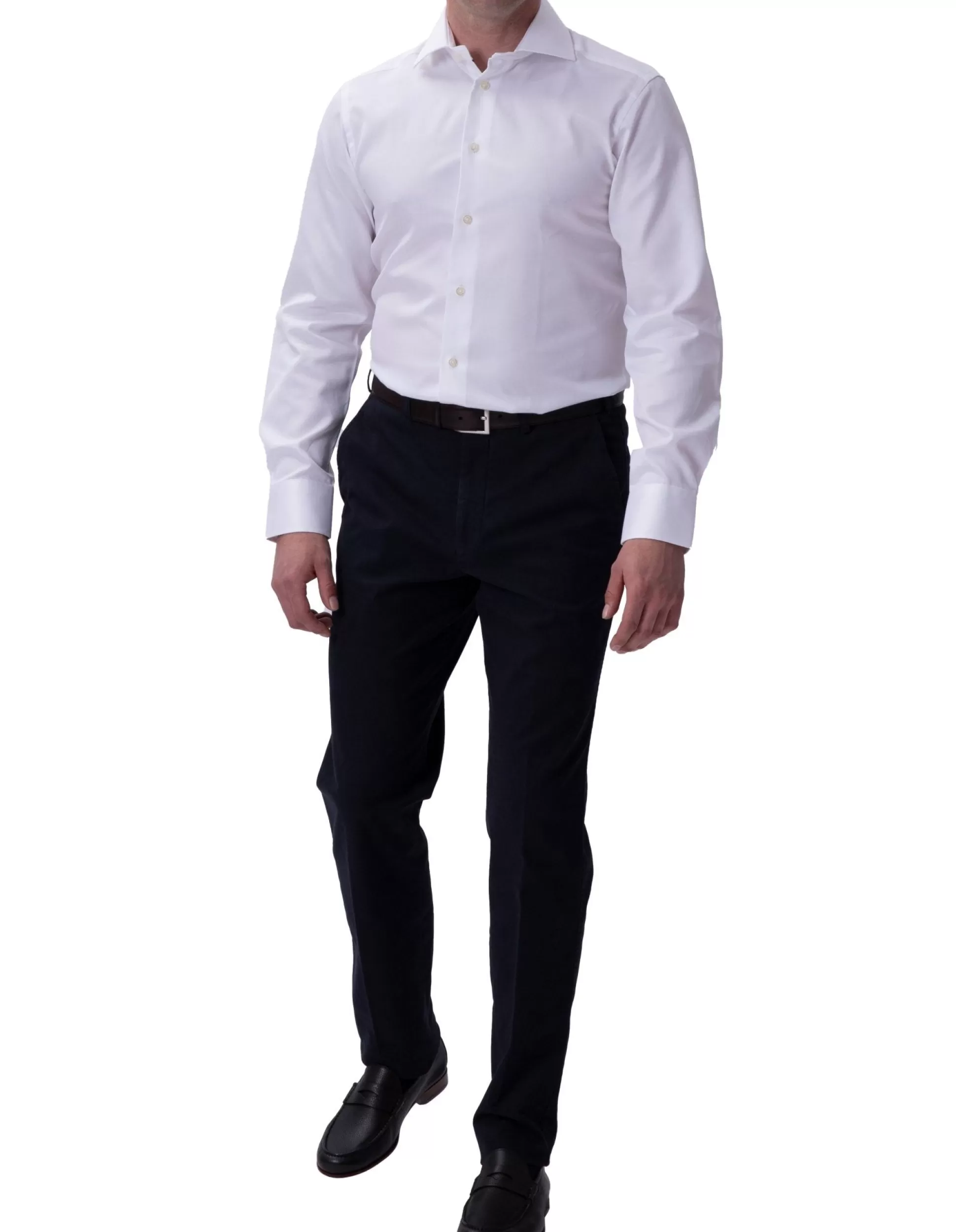 Fashion Henry Bucks HENRY SARTORIAL Contemporary Fit Twill Shirt Double Cufflinks WHITE WHITE DC-CONTEMPORARY FIT