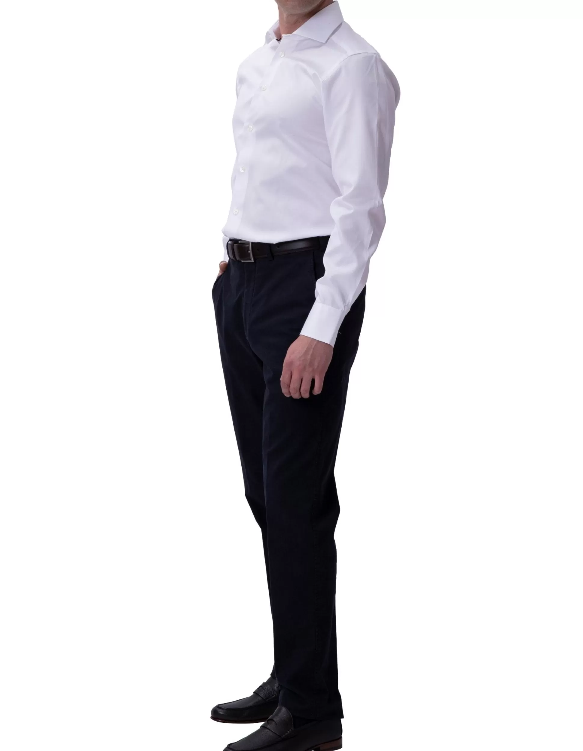Fashion Henry Bucks HENRY SARTORIAL Contemporary Fit Twill Shirt Double Cufflinks WHITE WHITE DC-CONTEMPORARY FIT