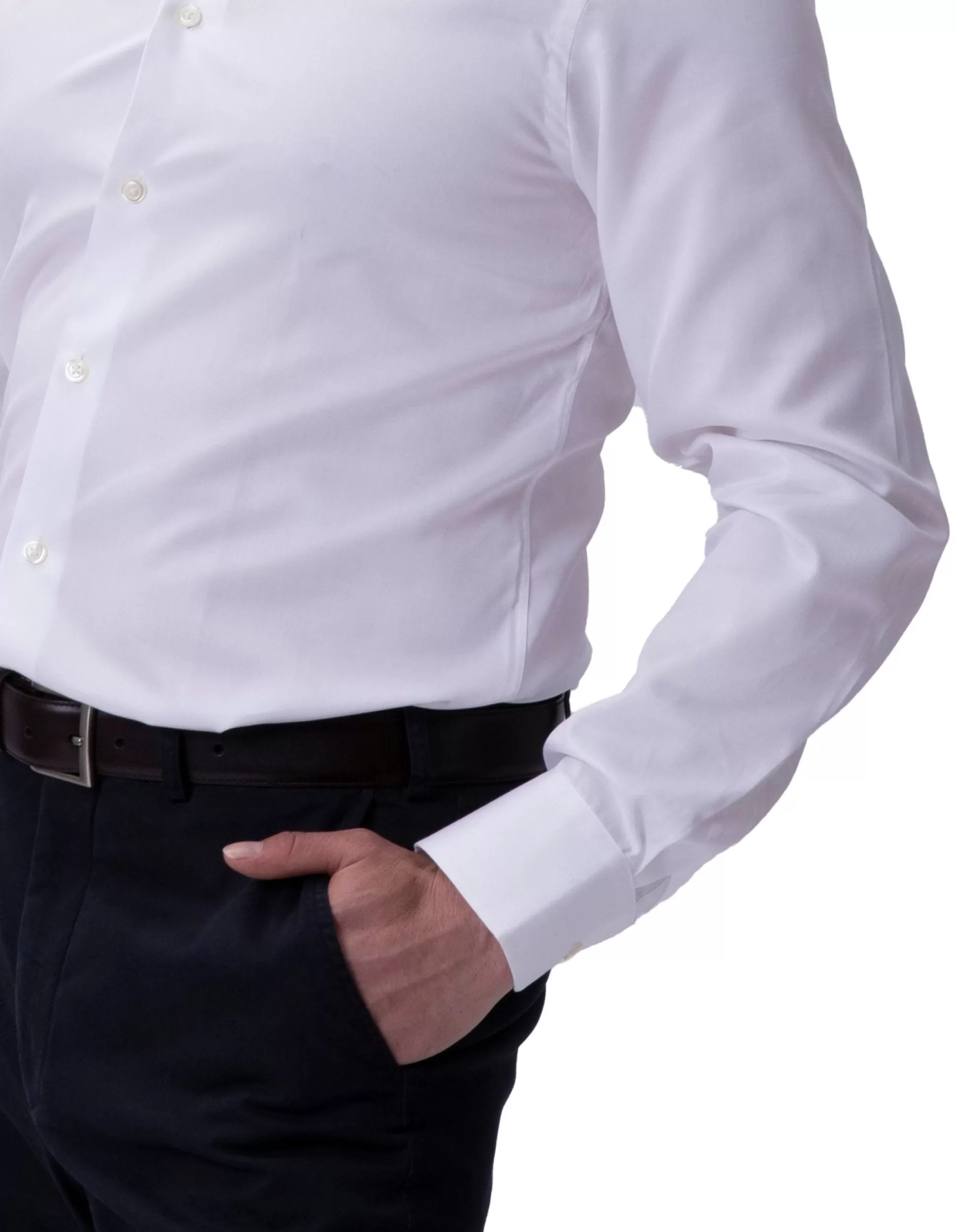 Fashion Henry Bucks HENRY SARTORIAL Contemporary Fit Twill Shirt Double Cufflinks WHITE WHITE DC-CONTEMPORARY FIT