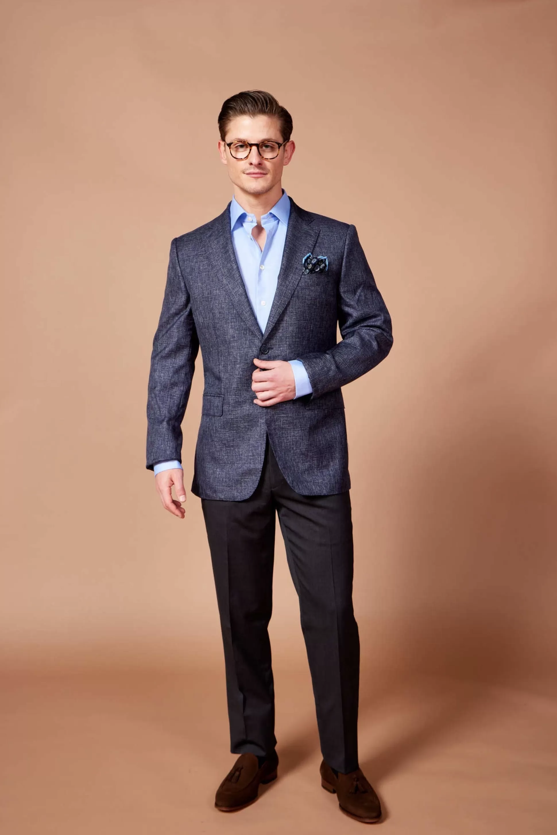 Best Sale Henry Bucks HENRY SARTORIAL DORMEUIL Check Blazer - FC NAVY REG