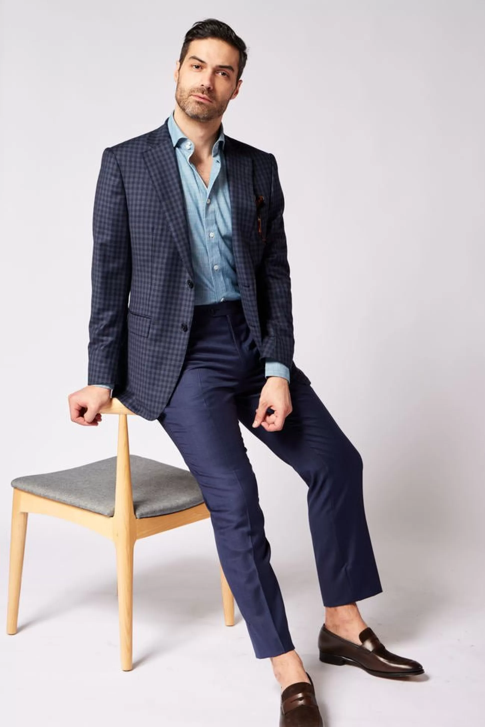 Online Henry Bucks HENRY SARTORIAL Flat Front Wool Trousers FRENCH BLUE REG