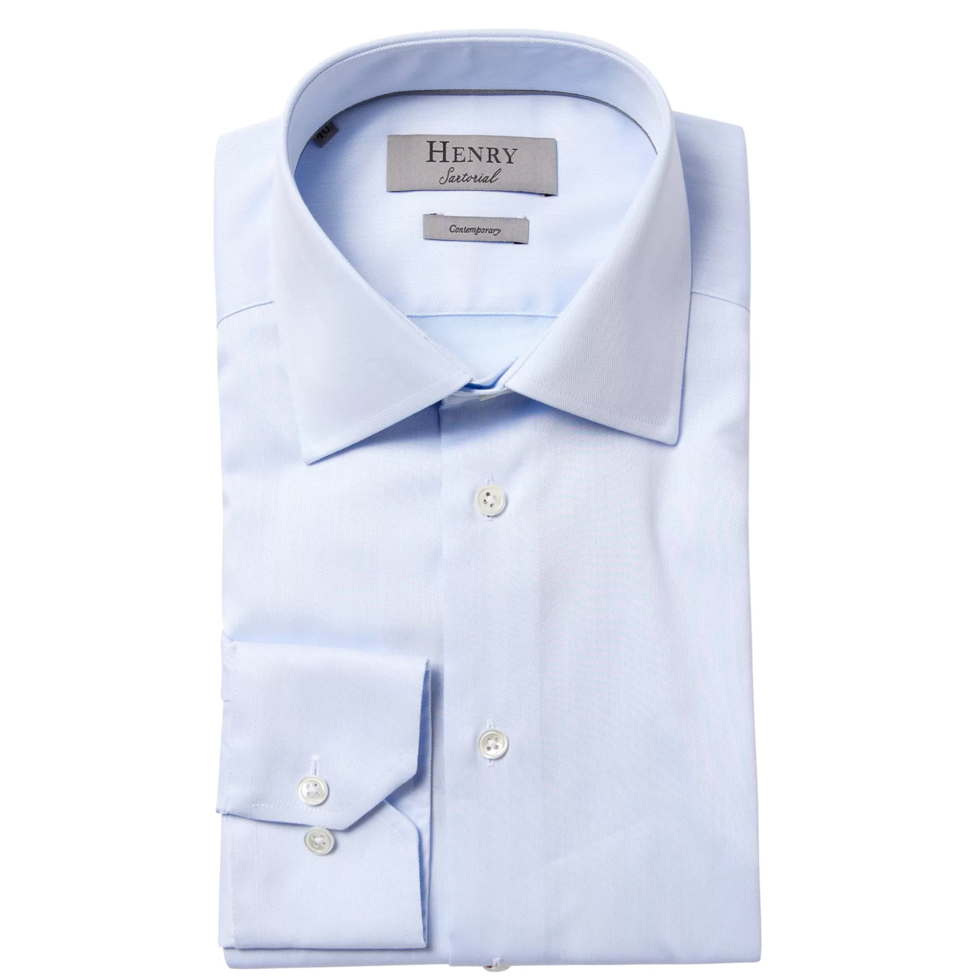 Sale Henry Bucks HENRY SARTORIAL Herringbone Business Shirt Single Cuff Contemporary Fit LIGHT BLUE LIGHT BLUE SC-CONTEMPORARY FIT