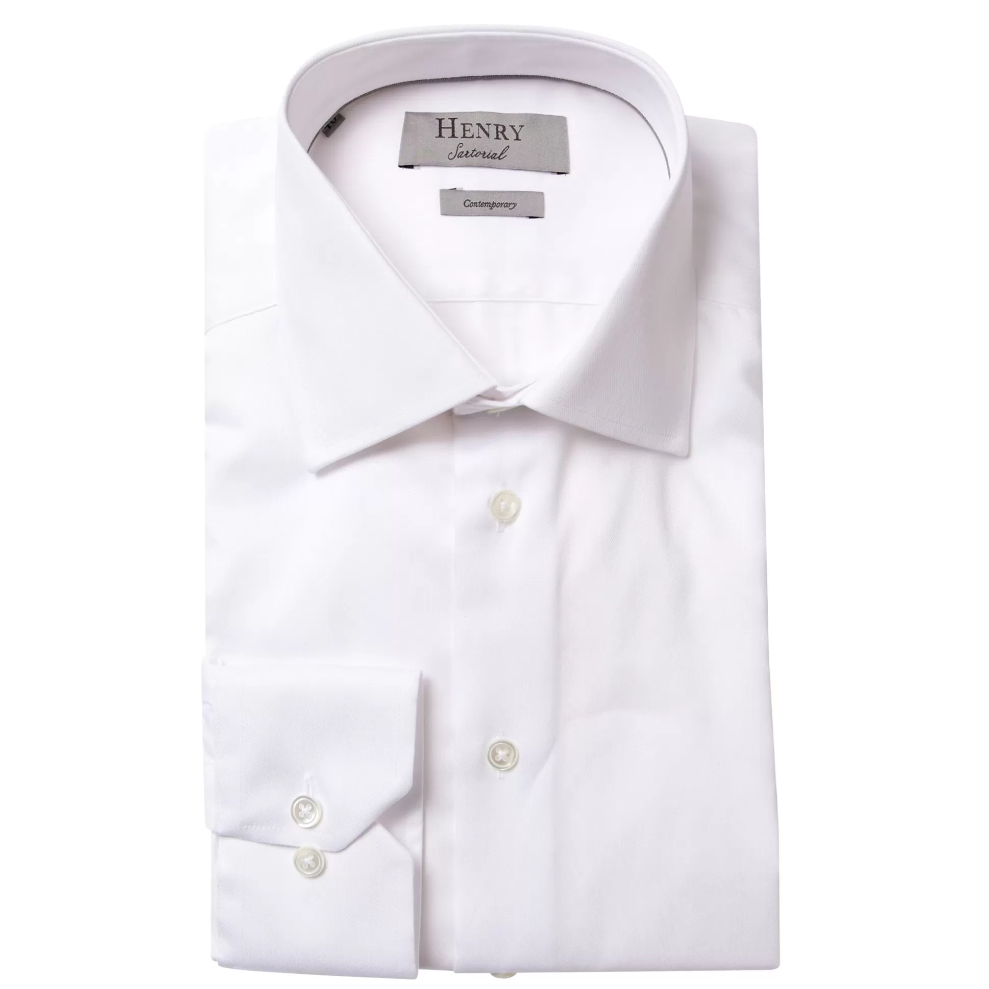 Best Sale Henry Bucks HENRY SARTORIAL Herringbone Business Shirt Single Cuff Contemporary Fit WHITE WHITE SC-CONTEMPORARY FIT