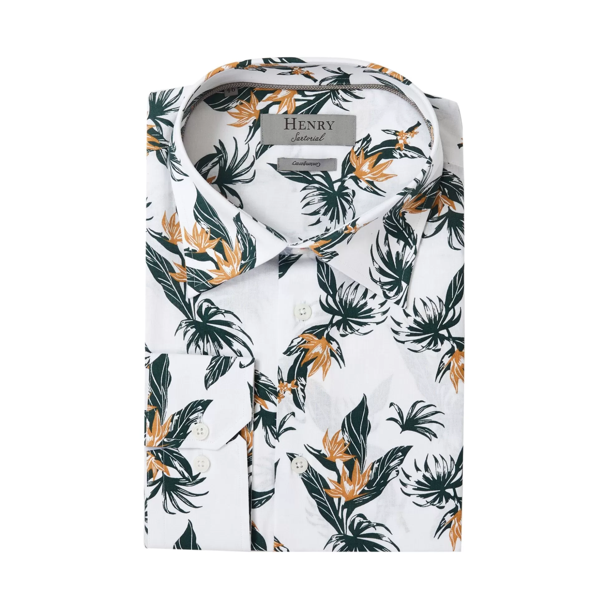 Fashion Henry Bucks HENRY SARTORIAL Linen Textured Shirt PALM PRINT PALM PRINT SC