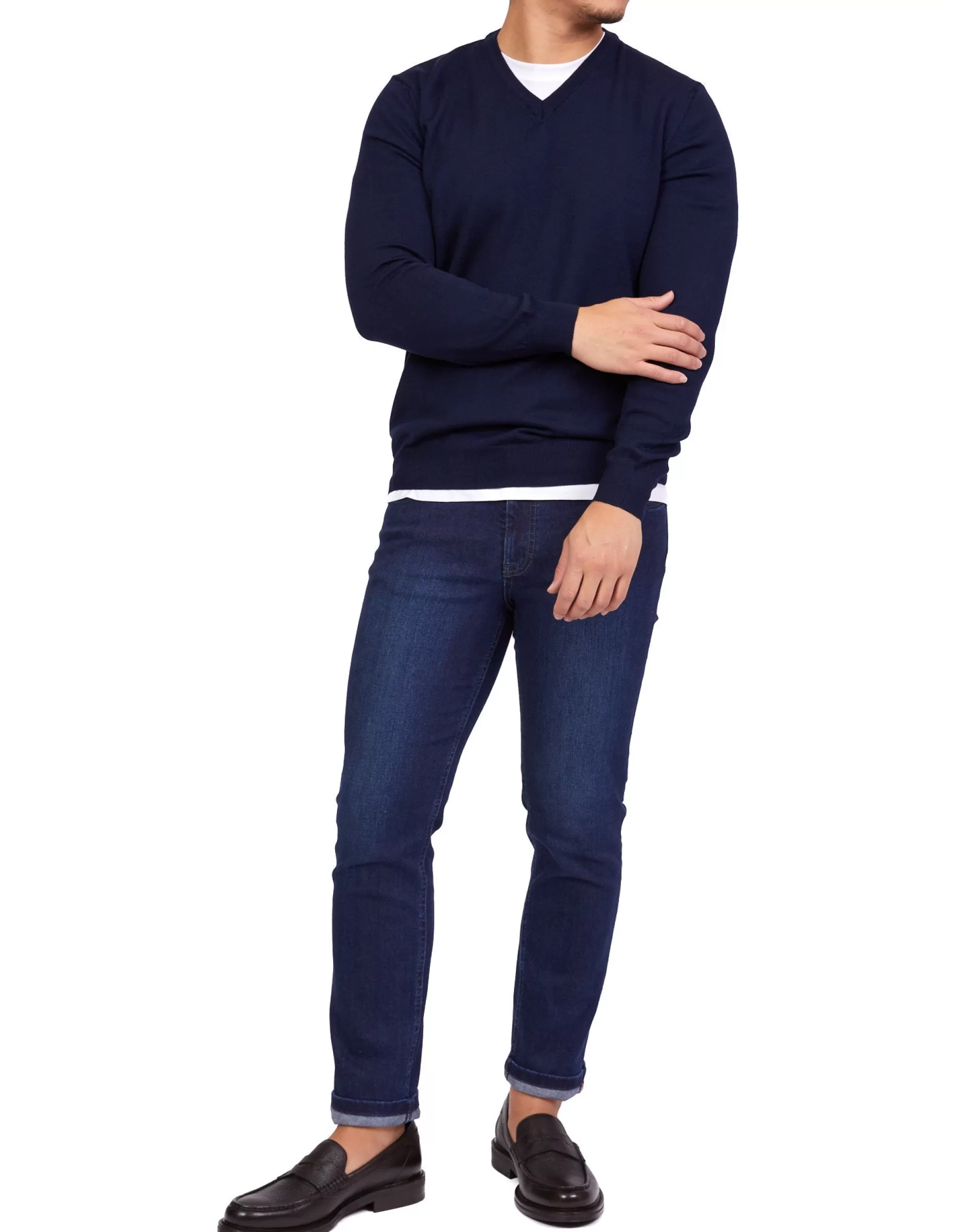 Fashion Henry Bucks HENRY SARTORIAL Merino V-Neck Knit NAVY