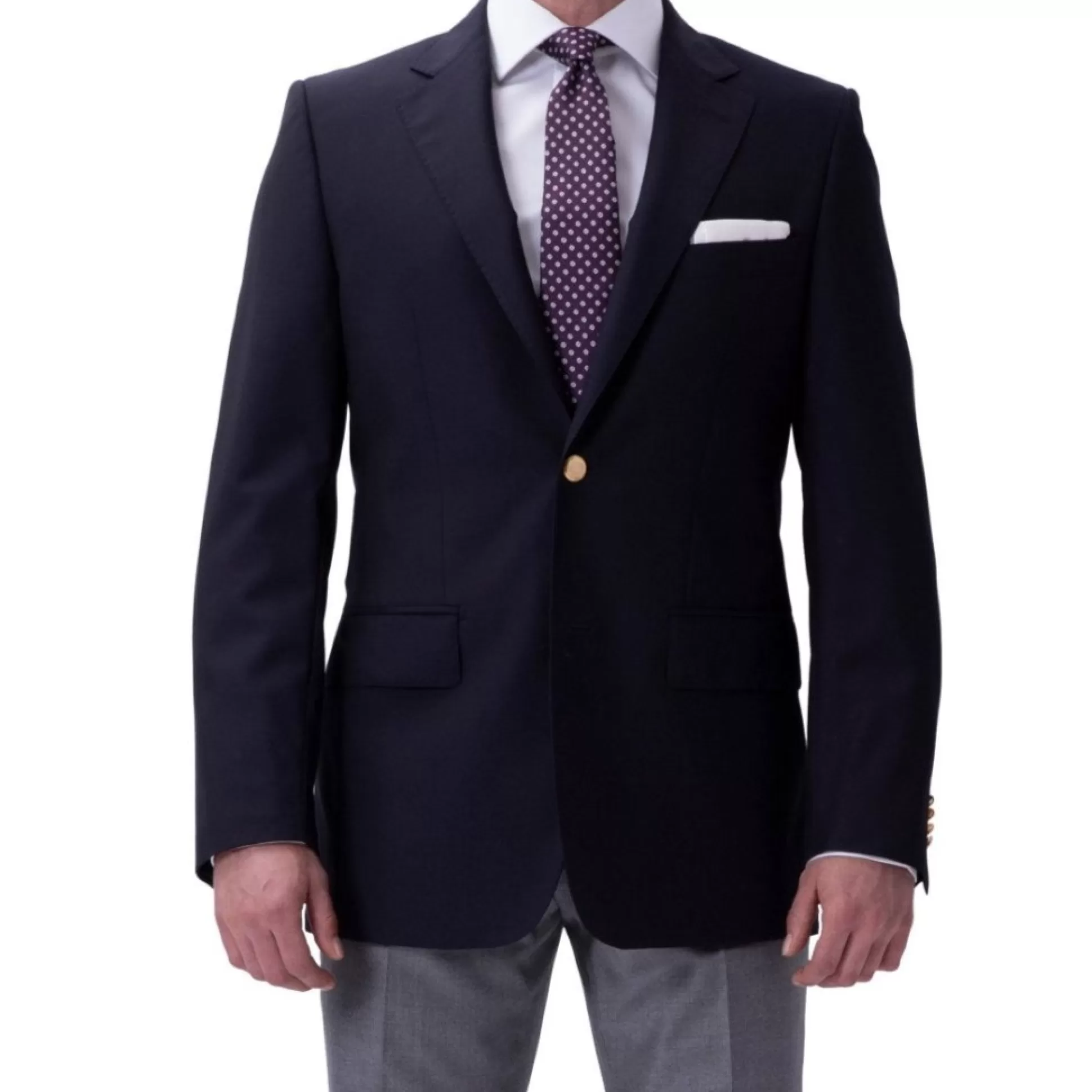 Hot Henry Bucks HENRY SARTORIAL Milan Notch Lapel Zegna Fabric Travel Plain Twill Blazer NAVY LG