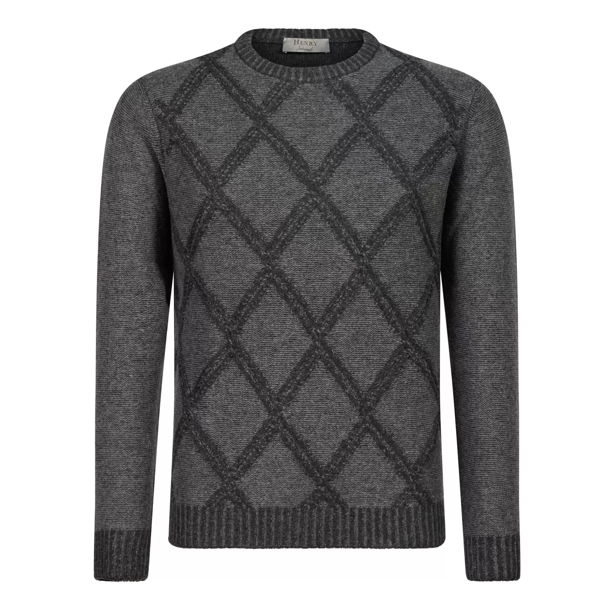 Outlet Henry Bucks HENRY SARTORIAL Plaid Crew Neck 70% Wool 7GG GREY