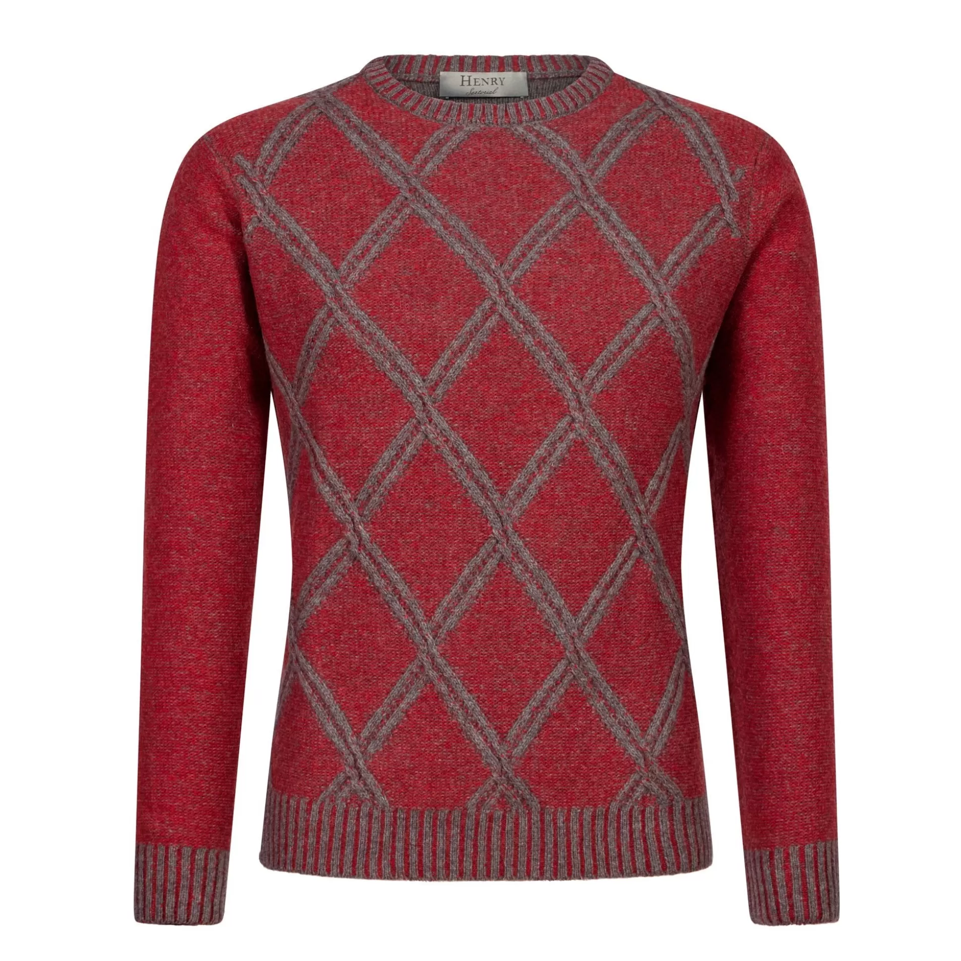 Best Sale Henry Bucks HENRY SARTORIAL Plaid Crew Neck 70% Wool 7GG RED