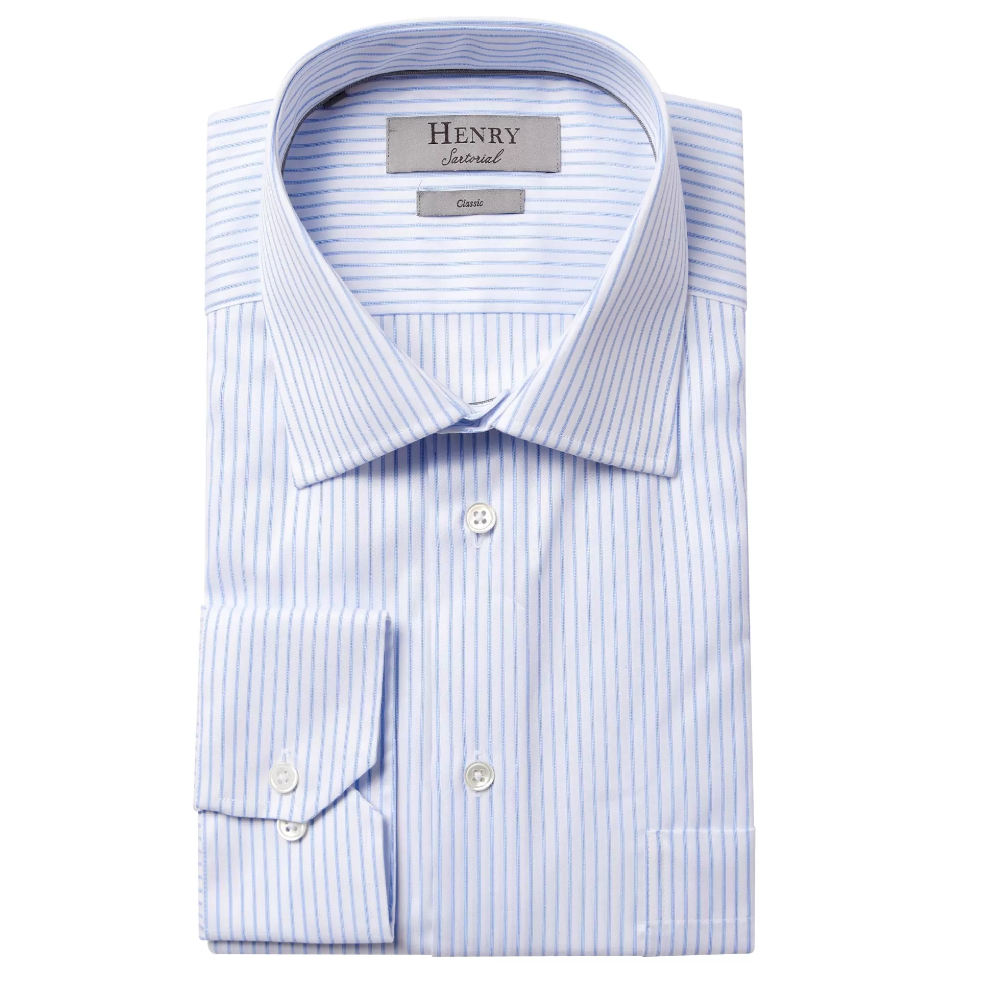 Outlet Henry Bucks HENRY SARTORIAL Stripe Business Shirt Single Cuff Classic Fit LIGHT BLUE/WHITE LIGHT BLUE/WHITE SC-CLASSIC FIT