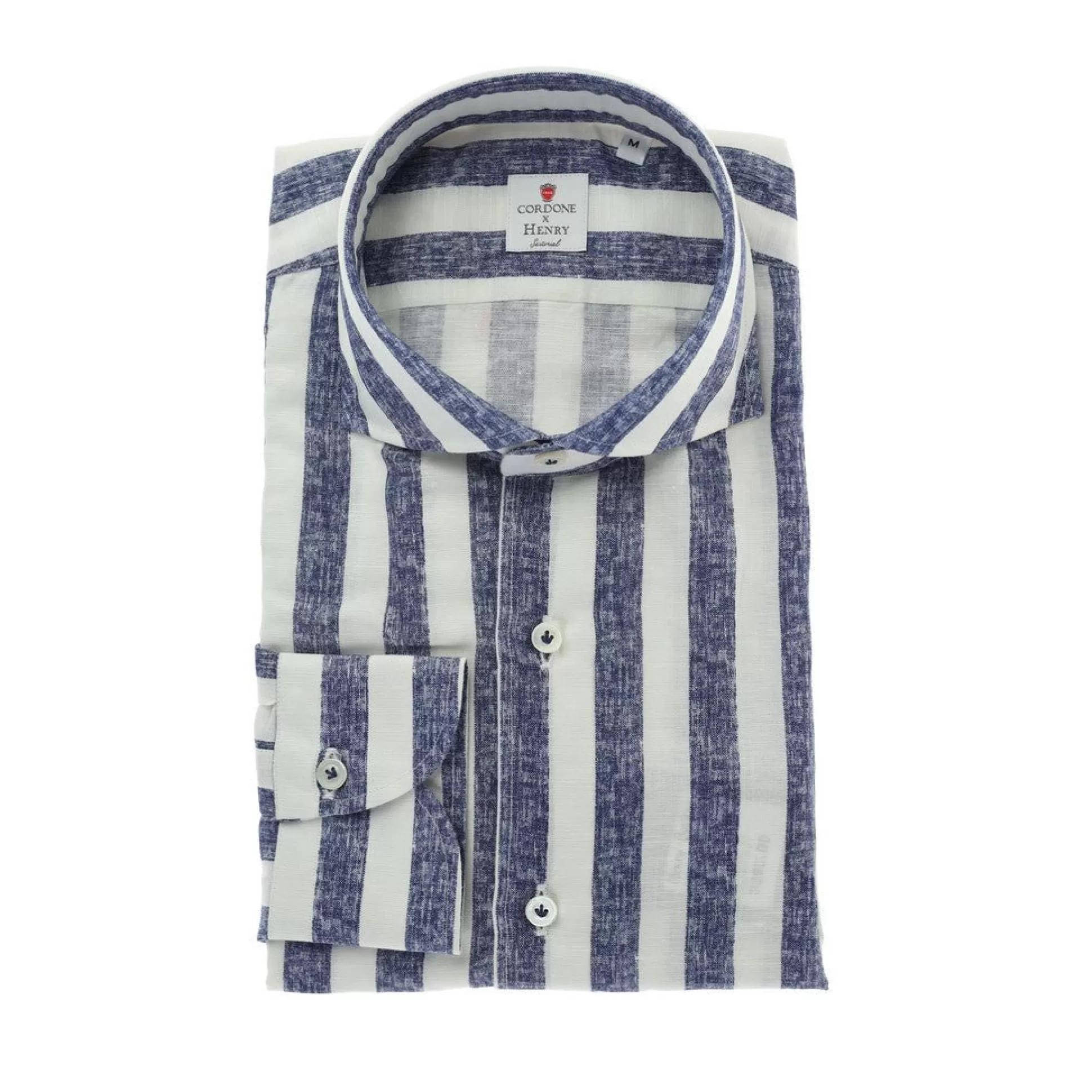 Best Sale Henry Bucks HENRY SARTORIAL X CORDONE Cotton/Linen Stripe Shirt BLUE/WHITE BLUE/WHITE STRIPES