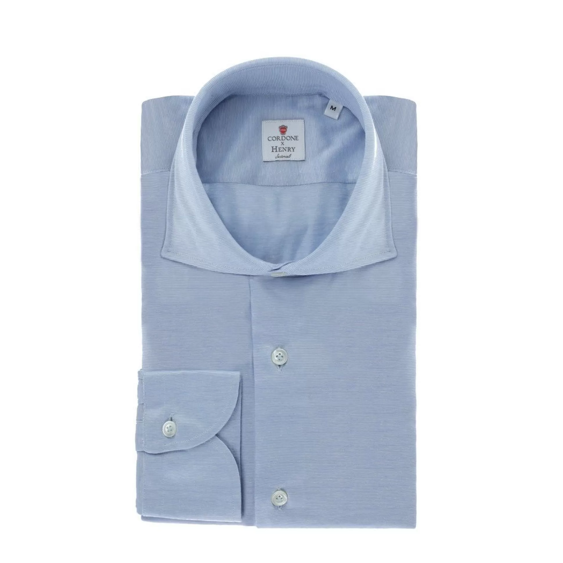 Best Sale Henry Bucks HENRY SARTORIAL X CORDONE Cotton/Silk Jersey Shirt BLUE/SKY