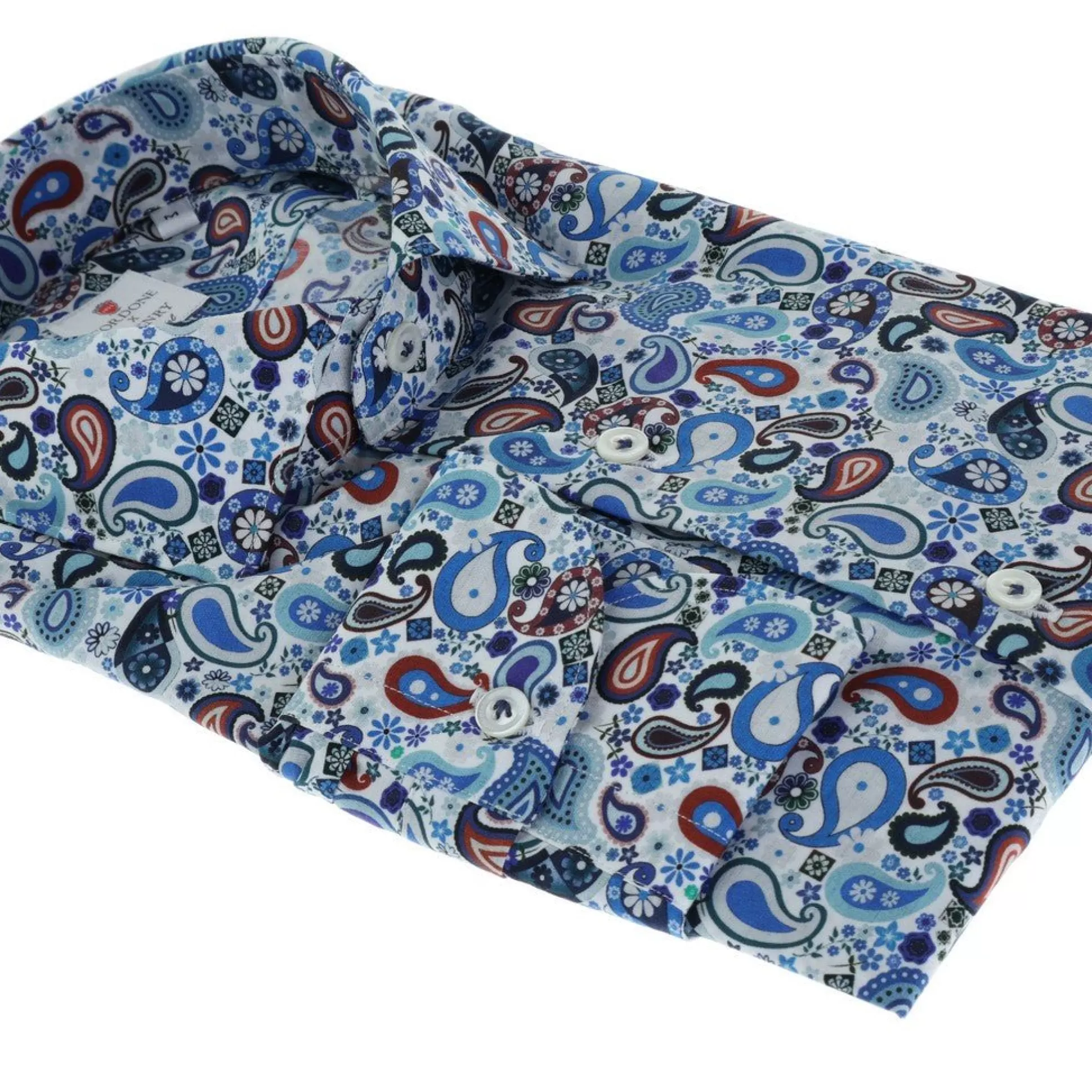 Sale Henry Bucks HENRY SARTORIAL X CORDONE Printed Cotton Shirt BLUE MULTI