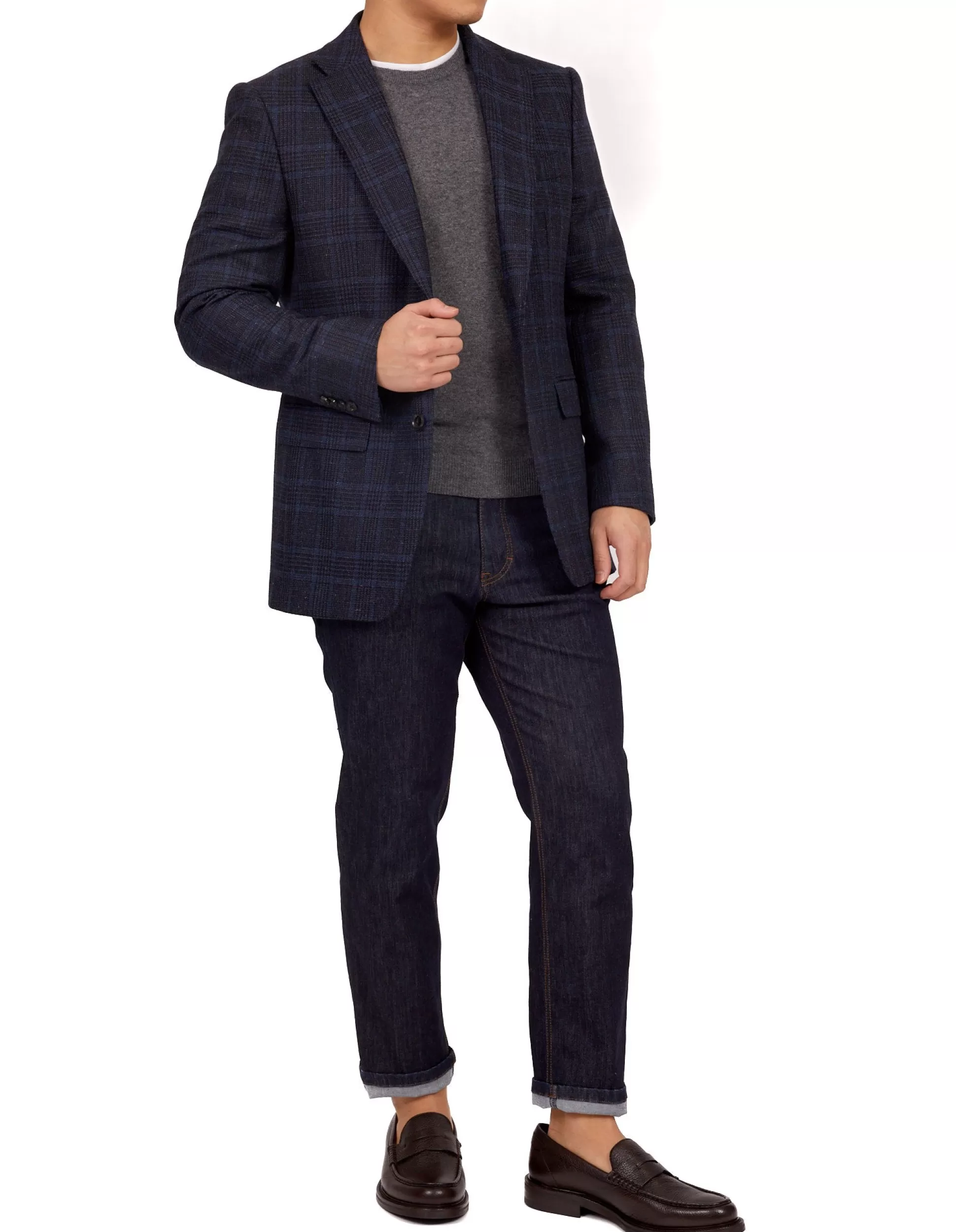 Cheap Henry Bucks HENRY SARTORIAL X DORMEUIL Full Canvas Fancy Check Jacket NAVY REG
