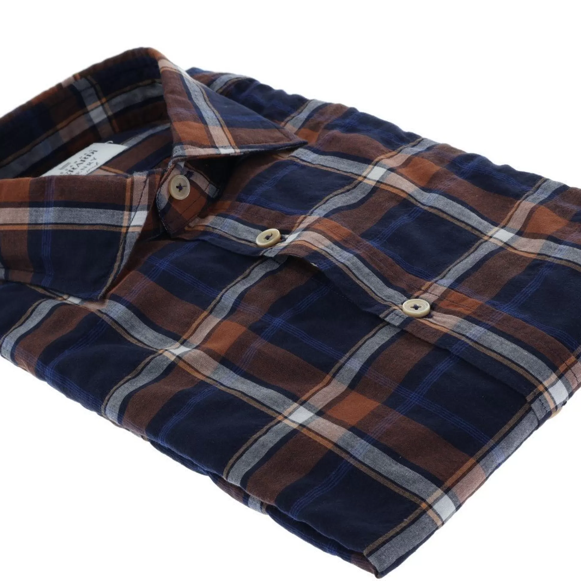 Online Henry Bucks HENRY SARTORIAL X GHERARDI Check Cotton Shirt NAVY/ORANGE