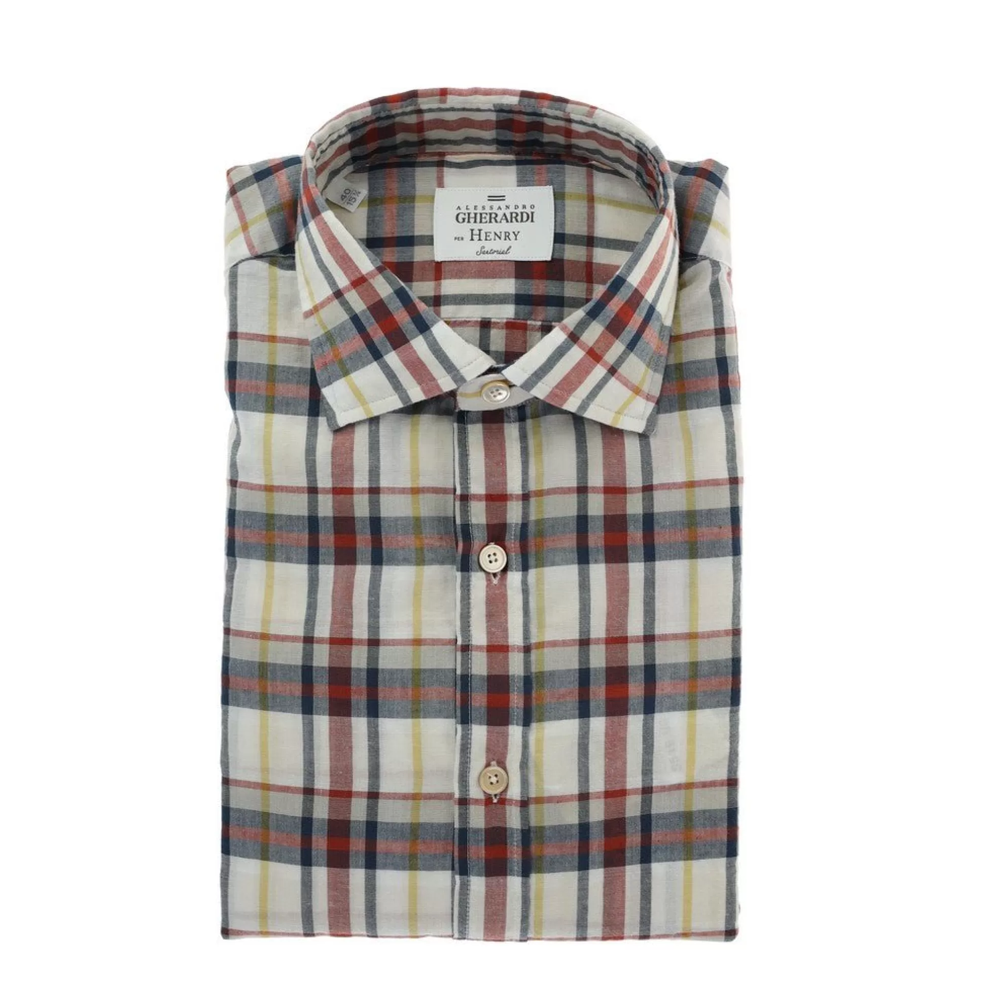 Clearance Henry Bucks HENRY SARTORIAL X GHERARDI Check Long Sleeve Casual Shirt RED/YELLOW/NAVY