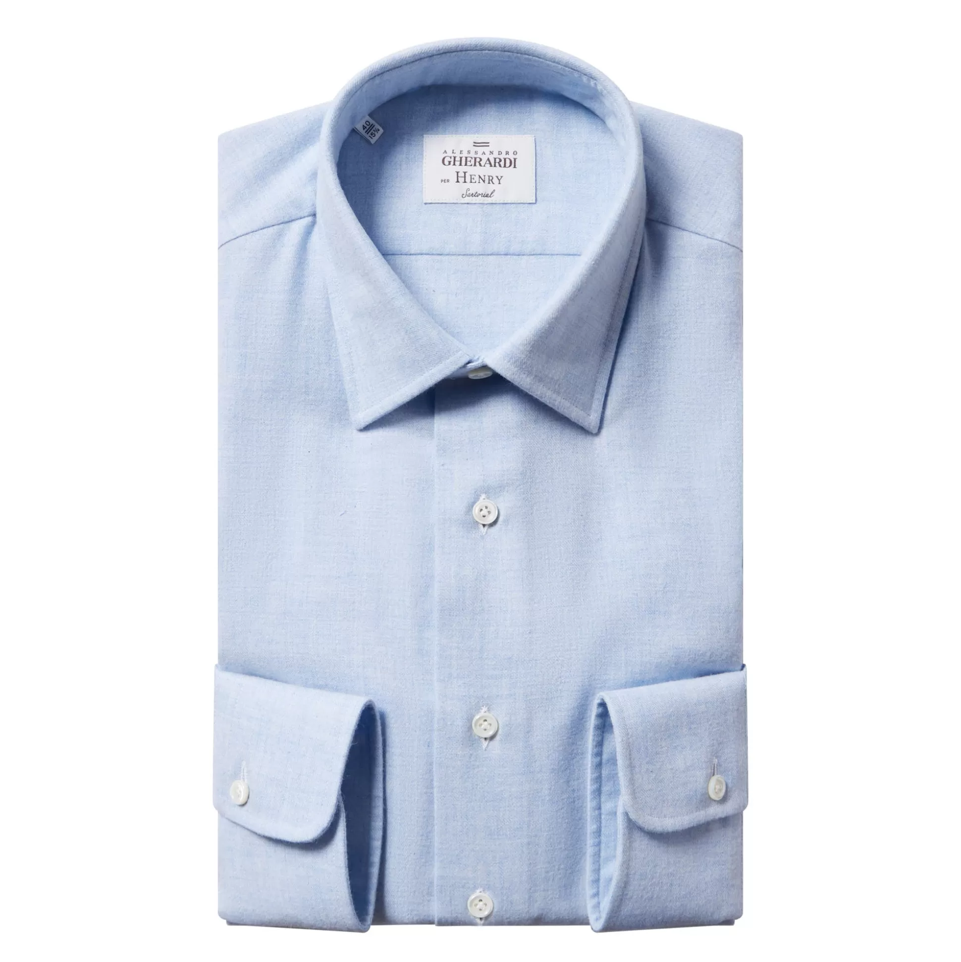 Clearance Henry Bucks HENRY SARTORIAL X GHERARDI Flannel Classic Shirt Single Cuff Classic Fit LIGHT BLUE LIGHT BLUE SC-CLASSIC FIT