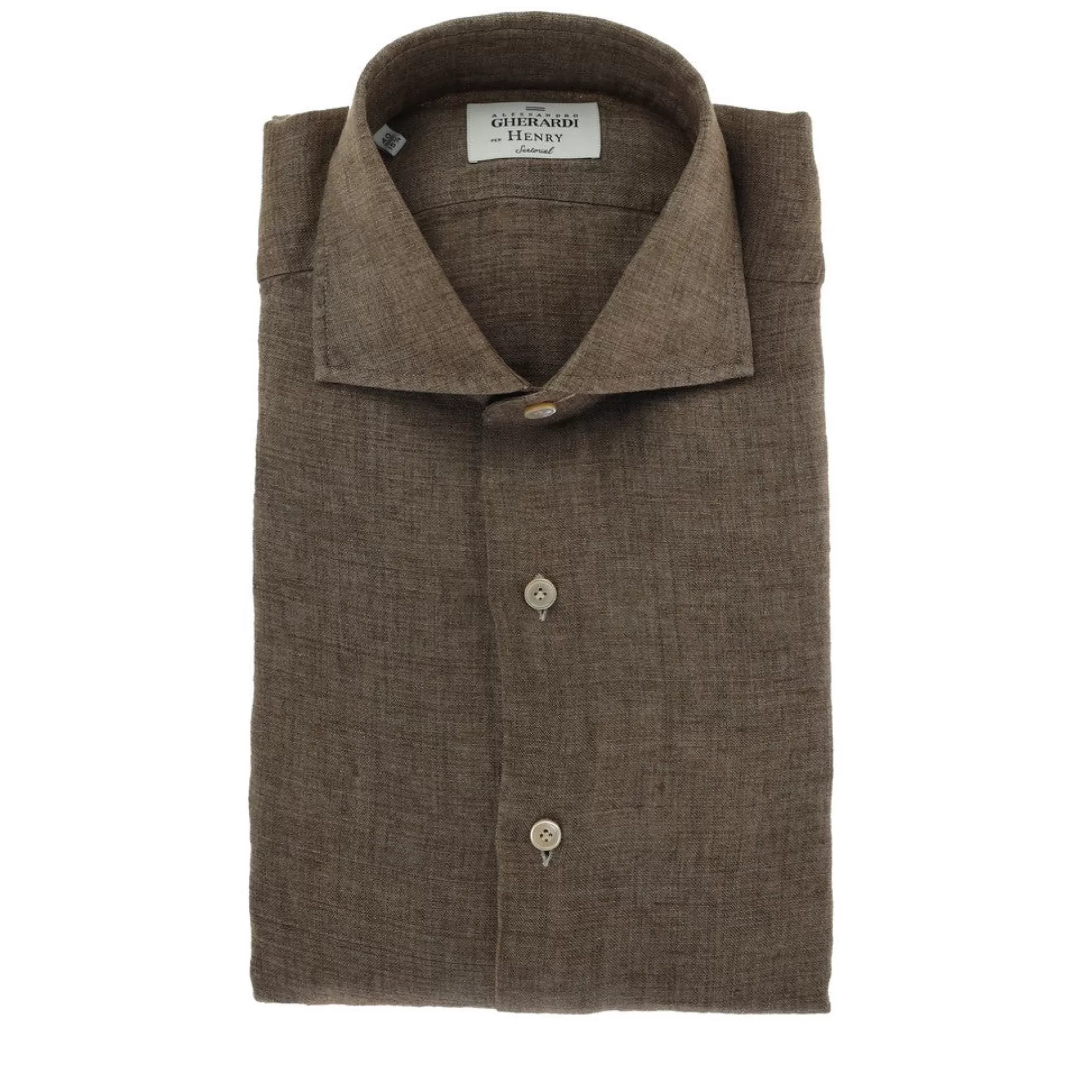 Best Sale Henry Bucks HENRY SARTORIAL X GHERARDI Long Sleeve Linen Shirt BROWN