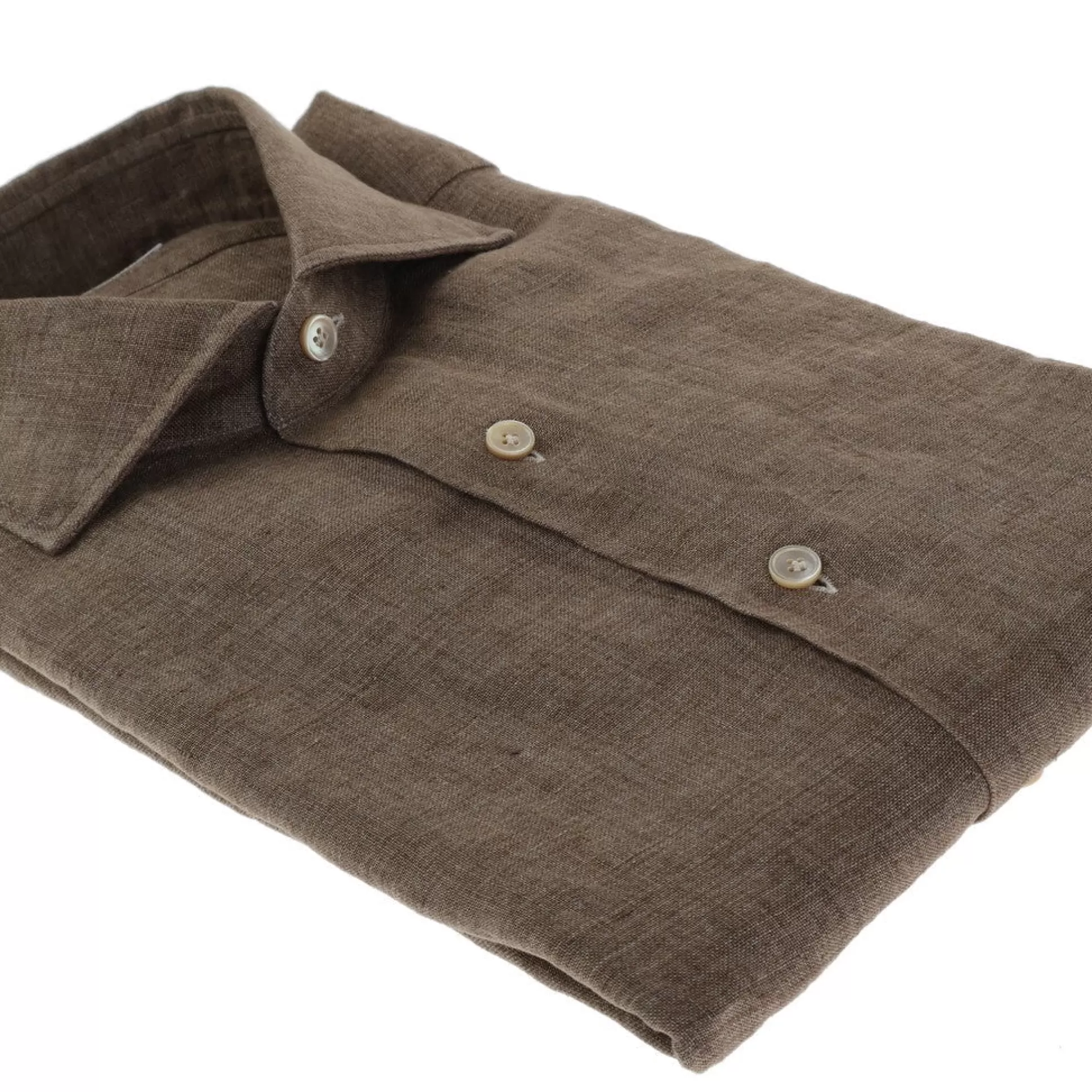 Best Sale Henry Bucks HENRY SARTORIAL X GHERARDI Long Sleeve Linen Shirt BROWN