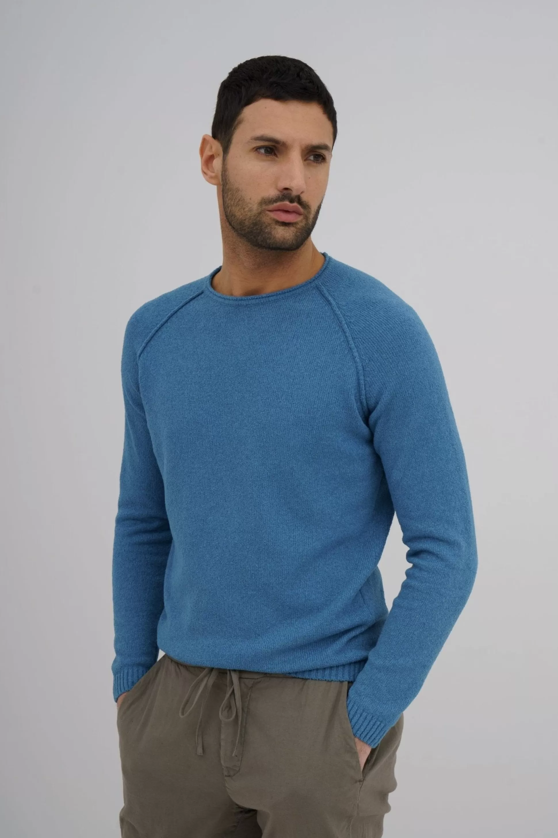 Sale Henry Bucks MCKINNON X FERRANTE Long Sleeve Crew Neck Sweater In MID BLUE