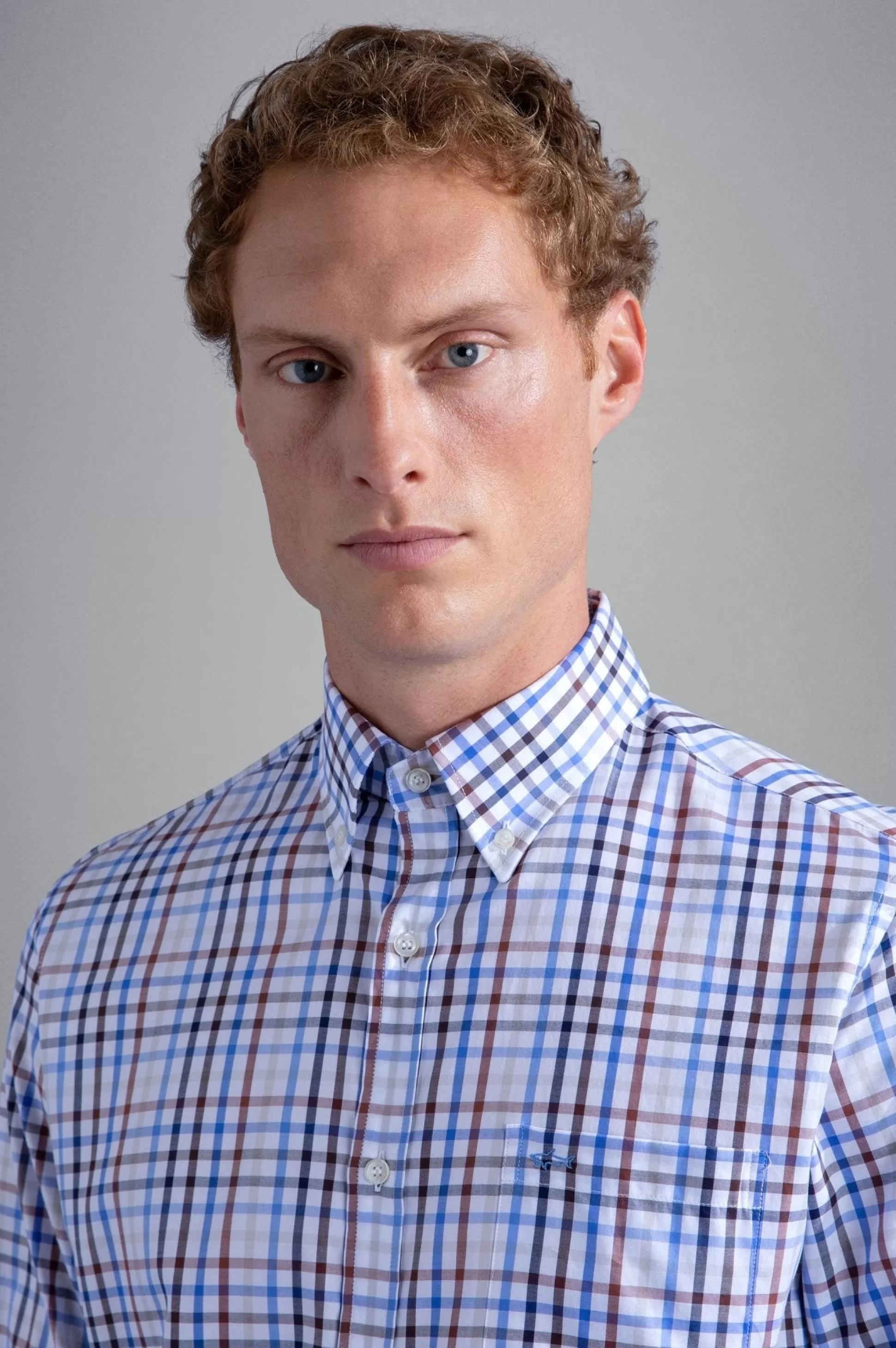 Best Henry Bucks PAUL&SHARK X Long Sleeve Twill Check Shirt BLUE/BROWN/NAVY/WHITE
